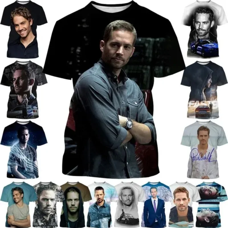 

Paul Walker 3D printed T-shirt Fast Furious Round Neck Short-sleeved Movie Star Actor Fashion Neutral Cosplay Men's Clothing