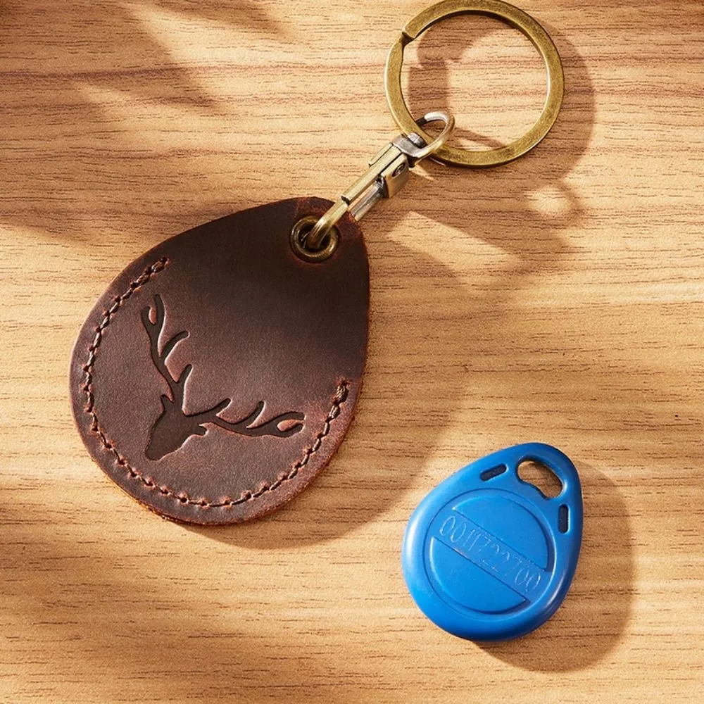 Leather Access Card Case Anti-lost Anti-fall Card Holder Keychain Accessories Fingerprint-proof Key Tag Ring Universal