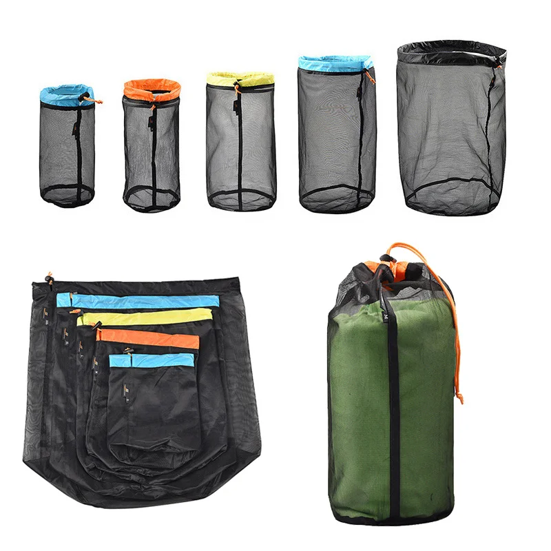 

Ultralight Mesh Bags Camping Sports Travel Outdoor Drawstring Stuff Sack Travel Organizer Storage Bags Hiking Tool Accessories