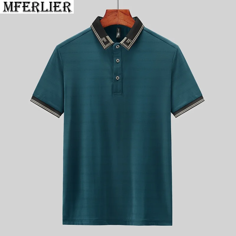 

summer men polo shirts striped patchwork business office tees tops plus size 8XL 72 70 68 66 ice breathable polo shirt
