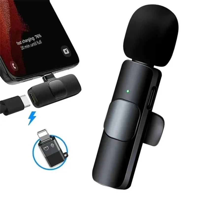 

Mini Microphone Wireless Lavalier Portable Audio Video Recording Mic for iPhone Android Live Broadcast Gaming Phone Mic