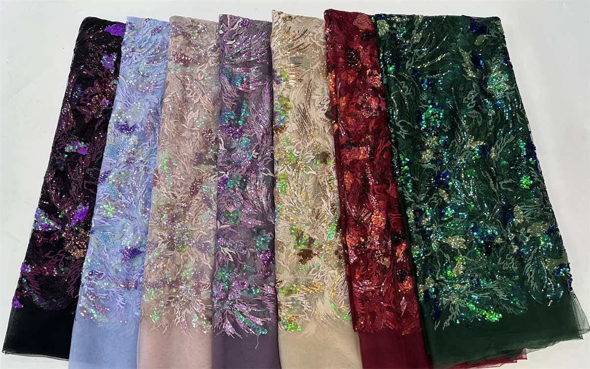 NigWin-Tissu Africain en Dentelle et Tulle Français, Paillettes, Perle, pour la Couture de Robe de Soirée de Mariage, Haute Qualité, 2023