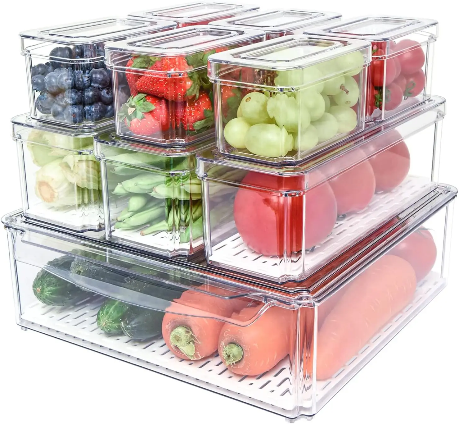 Stackable Refrigerator Organizer Bins with Lids, BPA-Free Produce Fruit Storage Containers for Storage Clear for Food 2