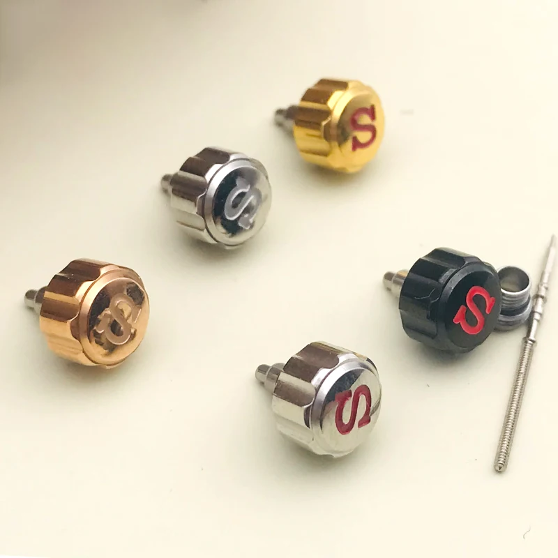 Engraved Screw-in Watch Crown with 'S' Signature - Includes Crown Tube and Stem