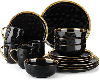 Black & Gold Stoneware Dinner Set 1