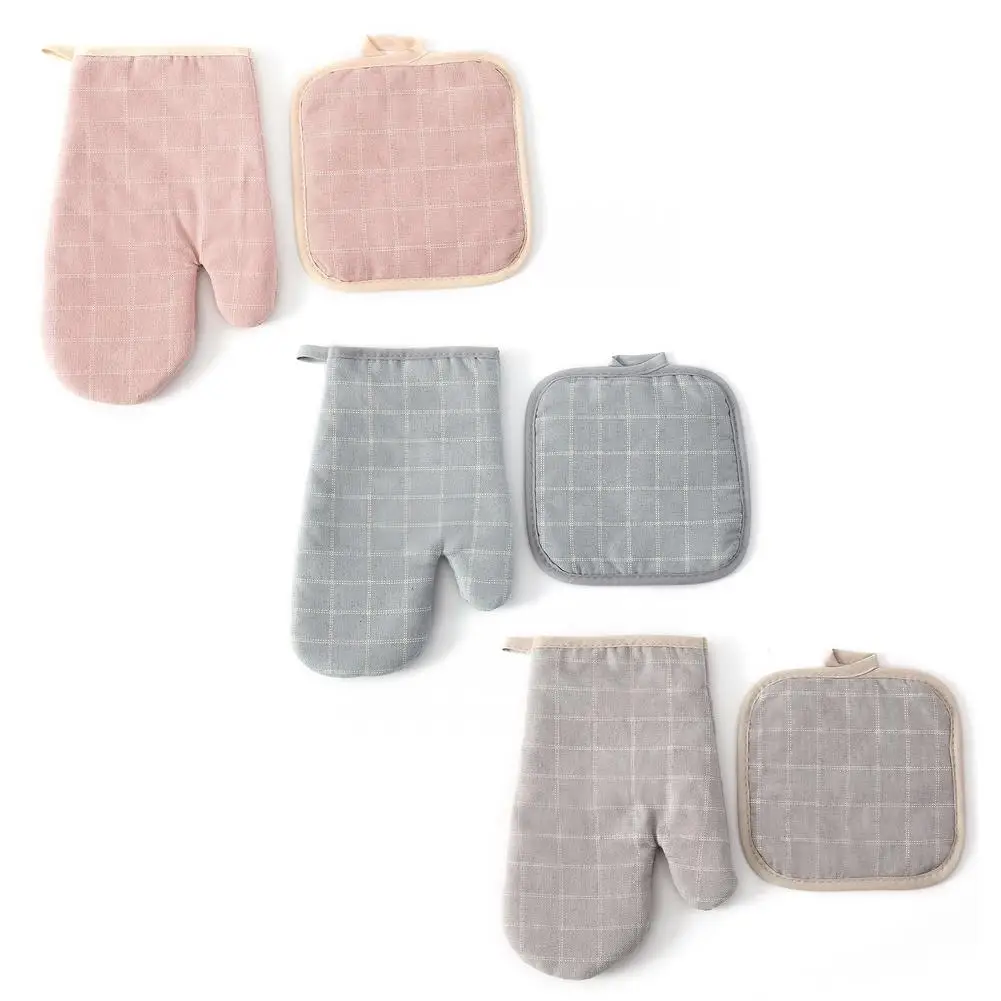 Double Heat Resistant Gloves For Microwave Oven Heat Resistant Padded Pan Padded Set Thickened Oven Baking Gloves