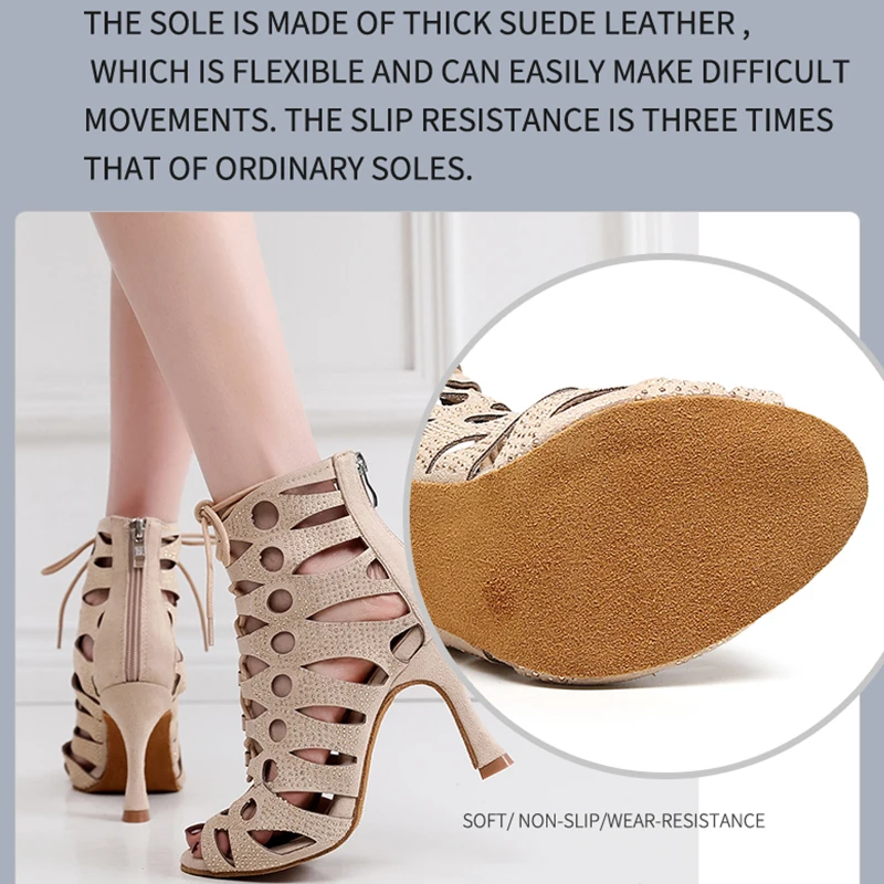 Ladies Lace Up Dance Boots for Girls Rhinestone Modern Jazz Dancing Shoes Woman Open Toe High Heel Booties for Girls 7.5cm-11cm