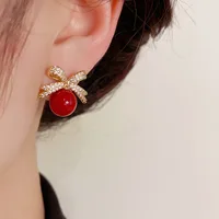 Sparkling Rhinestone Bow Pearl Stud Earrings Light Luxury Fashion Jewelry Women Gifts Wedding Birthday - Image 5