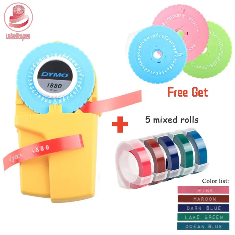 

Ручной Этикеток Dymo 1880 с 5 шт. 3D тиснением, пластиковые ПВХ этикеток для Motex E101, ручной этикеточный принтер, записывающее устройство