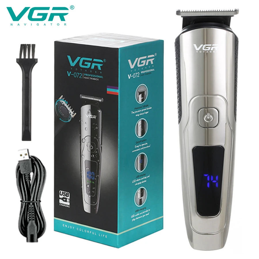 

V-072 триммер для волос, машинка для стрижки волос с USB-зарядкой, машинка для стрижки волос, триммер для бороды, водонепроницаемая машинка для стрижки волос с ЖК-дисплеем, VGR