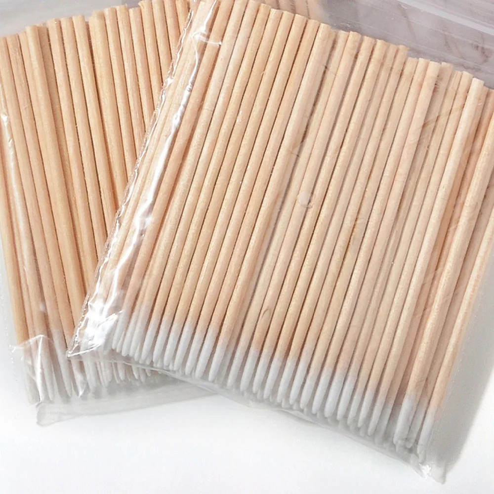 100/200pcs Disposable Sticks With Cotton On The Tip Pointed Wooden Cotton Buds Thin Head Cotton Swabs Makeup Tool Accessories 5