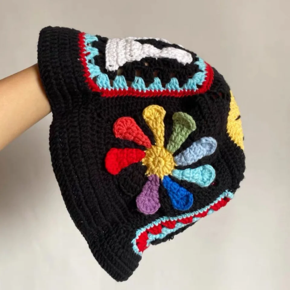 Kpop G-Dragon Bucket Hat Fashion Flower Hand-knitted Hat