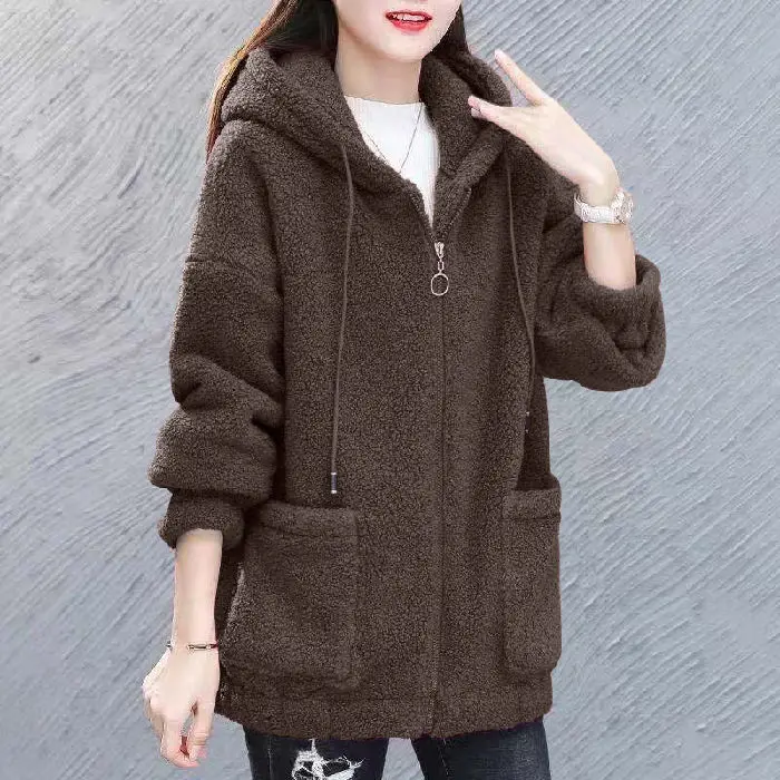 Cabolsa de lã de Cordeiro com Capuz para Mulheres Cabolsa de lã de Cordeiro Nova Primavera Outono Solto Coreano Zíper Cardigan Engrossado Mulher 2022 11 Computers & Electronics