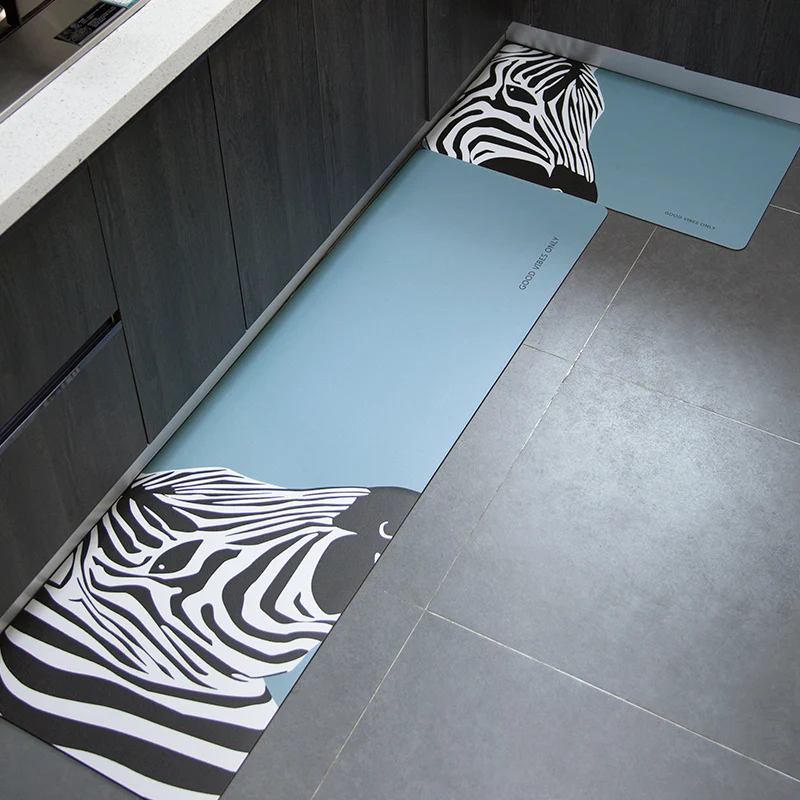 

Kitchen Carpet PVC Floor Mats, Zebra Print Rug, Oil-proof, Non-slip, Waterproof, Washable, Long Strip Area Rugs
