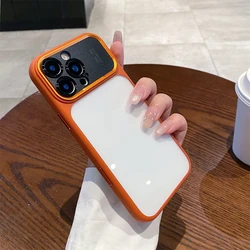 Luxury Transparent Acrylic Armor Phone Case - Shockproof Clear Hard Cover Bumper - iPhone 16 Pro Max (Orange)