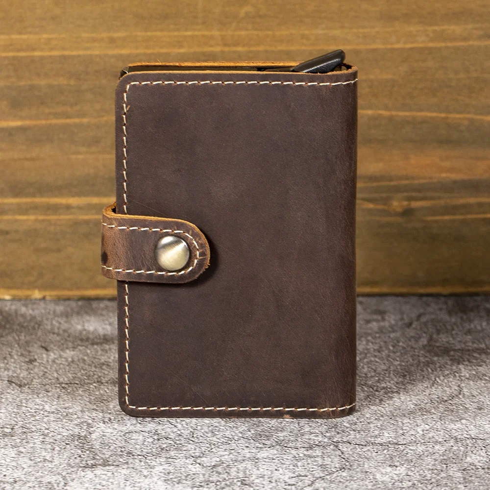 Men's Leather Card Holder Wallet Small Head Layer Cowhide Crazy Horse Skin