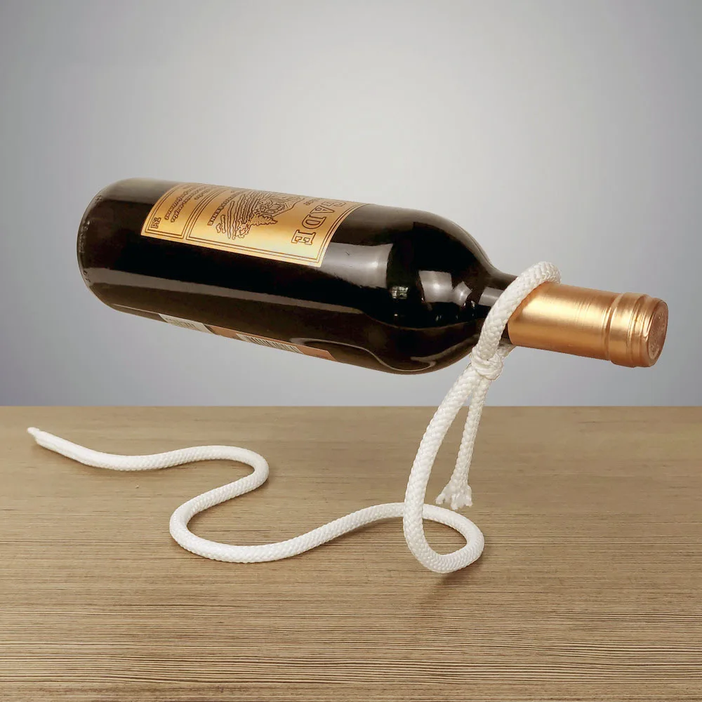 LIJUCAI Creative Craft Chain Wine Rack Magic 3D Soporte para Botella de Alcohol suspendido Cuerda Blanca Soporte para Botella de Vino Práctico Bar de Cocina para el hogar Blanco 
