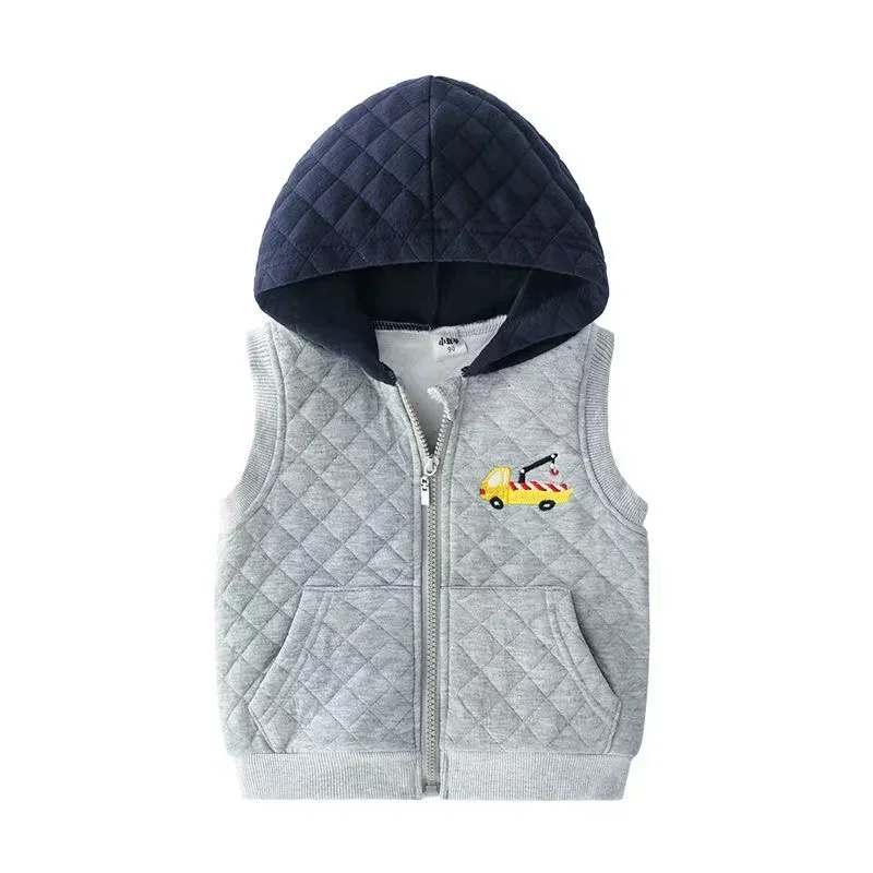 Casual Spring Boy Girl Waistcoat 2-8Y Children's Vest Cardigan Cotton Pocket Sleeveless Vests School Clothing Navy Blue Grey