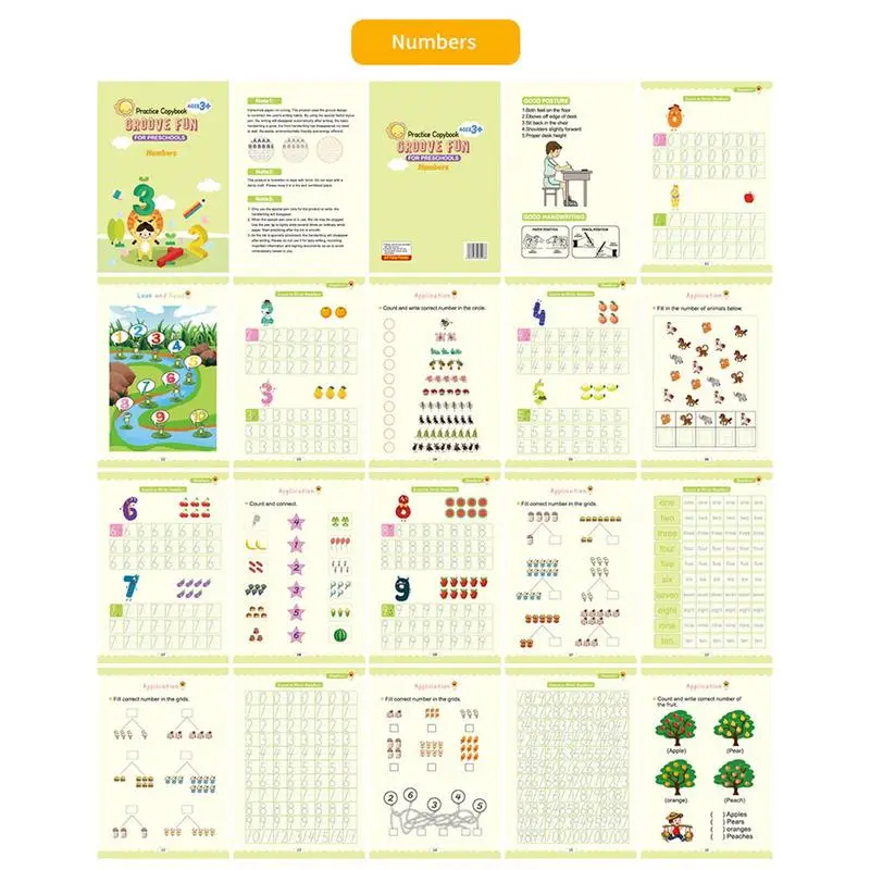 그루브 쓰기 연습서, 재사용 가능한 손 쓰기 연습서, 어린이 매직 카피북, 유치원 4 운동