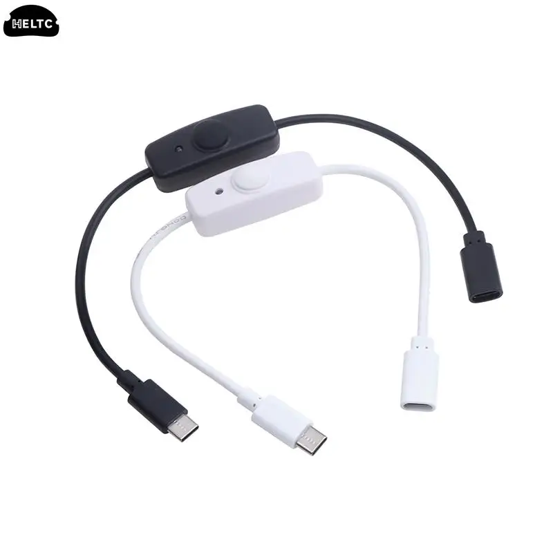 USB C타입 범용 익스텐션 케이블, ON/OFF 스위치 전원 단추, 30cm 충전 익스텐션 케이블, 화이트 블랙