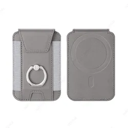 Magnetic MagSafe Phone Ring Stand with Flap Cover and Slim Wallet Case (Grey)