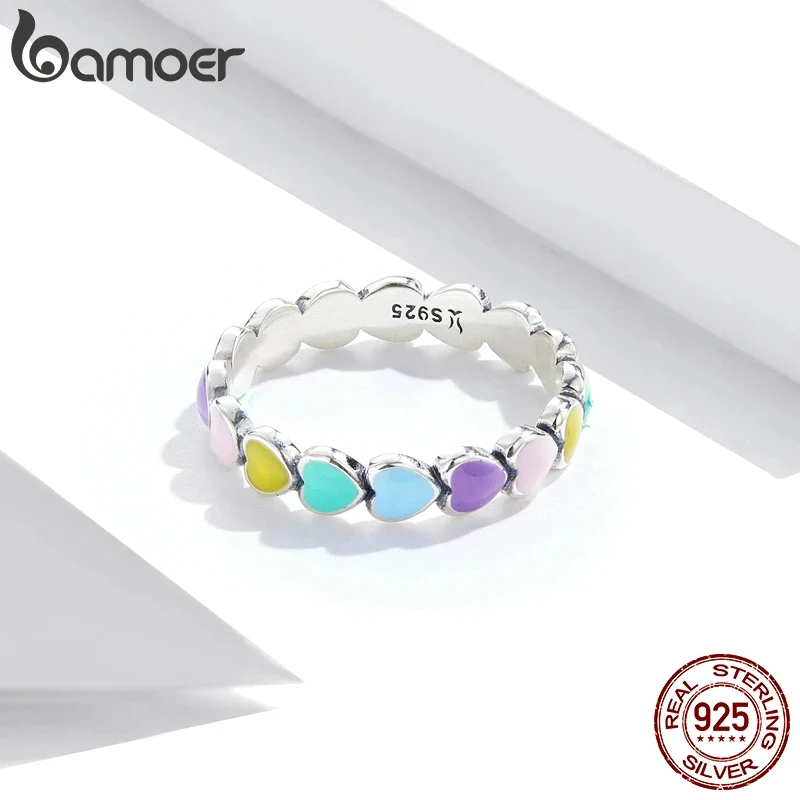 925 Sterling Silver Cute Rainbow Heart Finger Ring for Women Stackable Silver Ring with Mini Hearts Trendy Jewelry stackable rings fashion ring finger rings