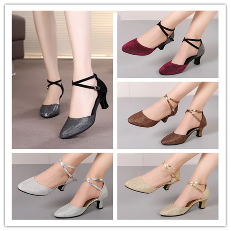 Dance Shoes Ballroom Dancing Shoes For Women Latin Dance Shoes Lady Closed Toe Salsa Low Heels 3.5cm/5.5cm