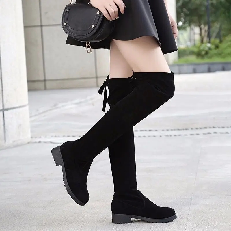 2022 Black Thigh High Boots Female Winter Boots Women Over The Knee Boots Flat Stretch Sexy Fashion Shoes