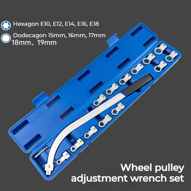 15Pcs Idler Pulley Adjustment Wrench Belt Tension Tensioning Adjuster Lever Tool Extension E-type socket Wrench Workshop Tool 1