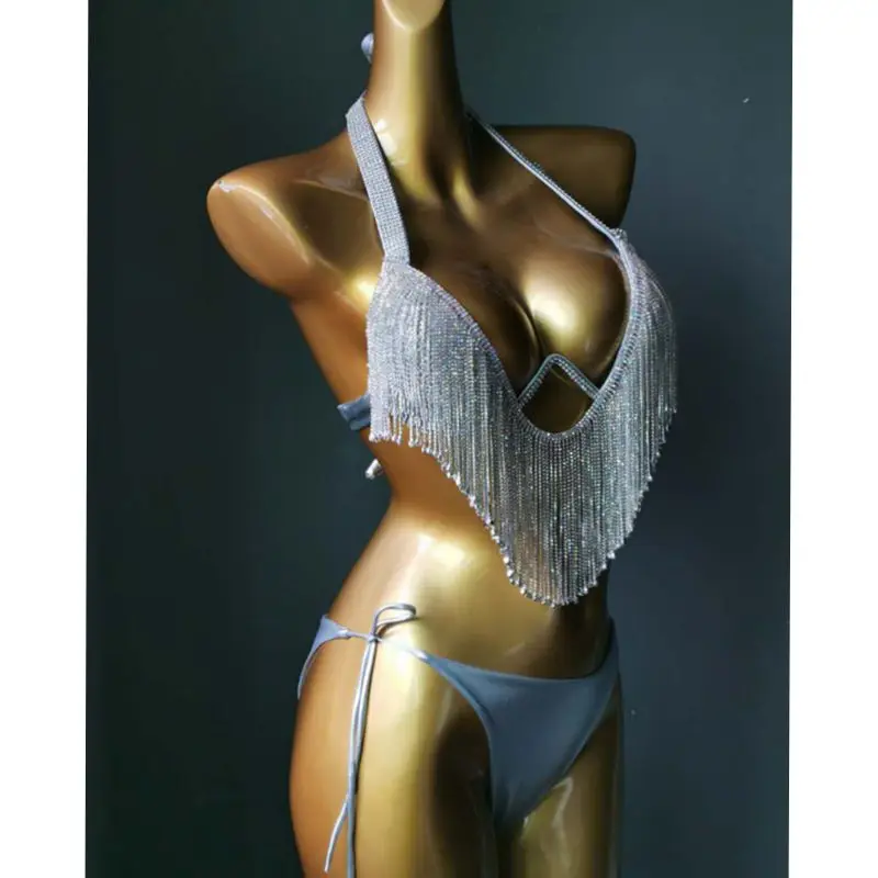 2023 Diamond Tassels Bikini Set Swimwear Rhinestone Swimsuit Bling Stones Crystal Bathing Suit