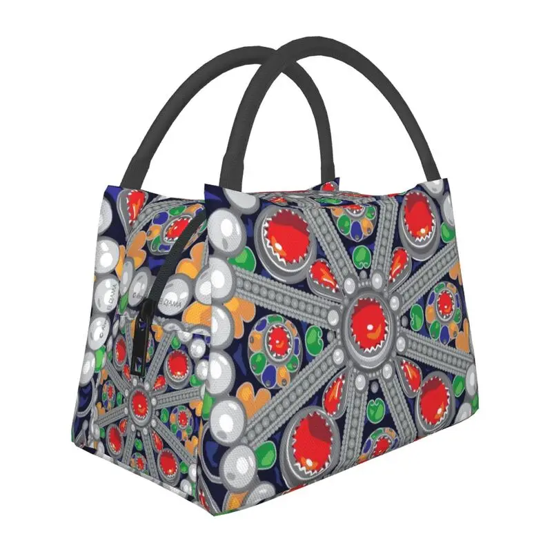 

Tafzimth Kabyle Fibula Thermal Insulated Lunch Bags Geometric Ethnic Berber Portable Lunch Tote for Work Travel Meal Food Box