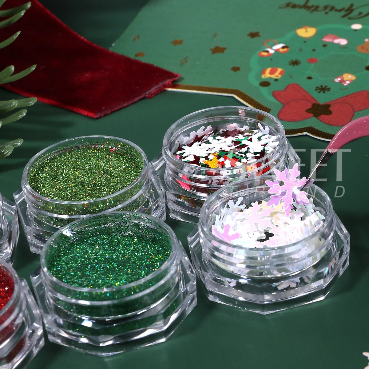 12pcs Christmas Sparkling Nail Art Glitter Mixed Snowflakes Laser Powder Gold Foils Sugar Flash Winter New Year Manicure Decor