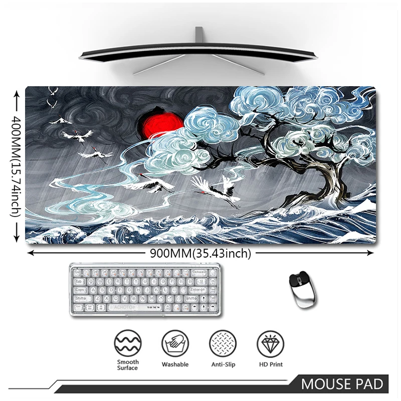 Estilo Chinês Computador Mouse Pad Jogos Acessórios Teclado Tapete Deskmat - Imagem 6