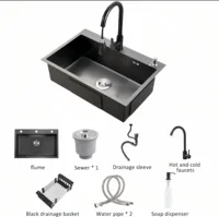 อ่างล้างจานสแตนเลส 304 สีดำ แบบหลุมเดียว พร้อมก๊อกน้ำแบบดึงออกได้ เคลือบนาโนป้องกันรอยขีดข่วน ทำความสะอาดง่าย สำหรับใช้ในครัวเรือนและเชิงพาณิชย์ 6