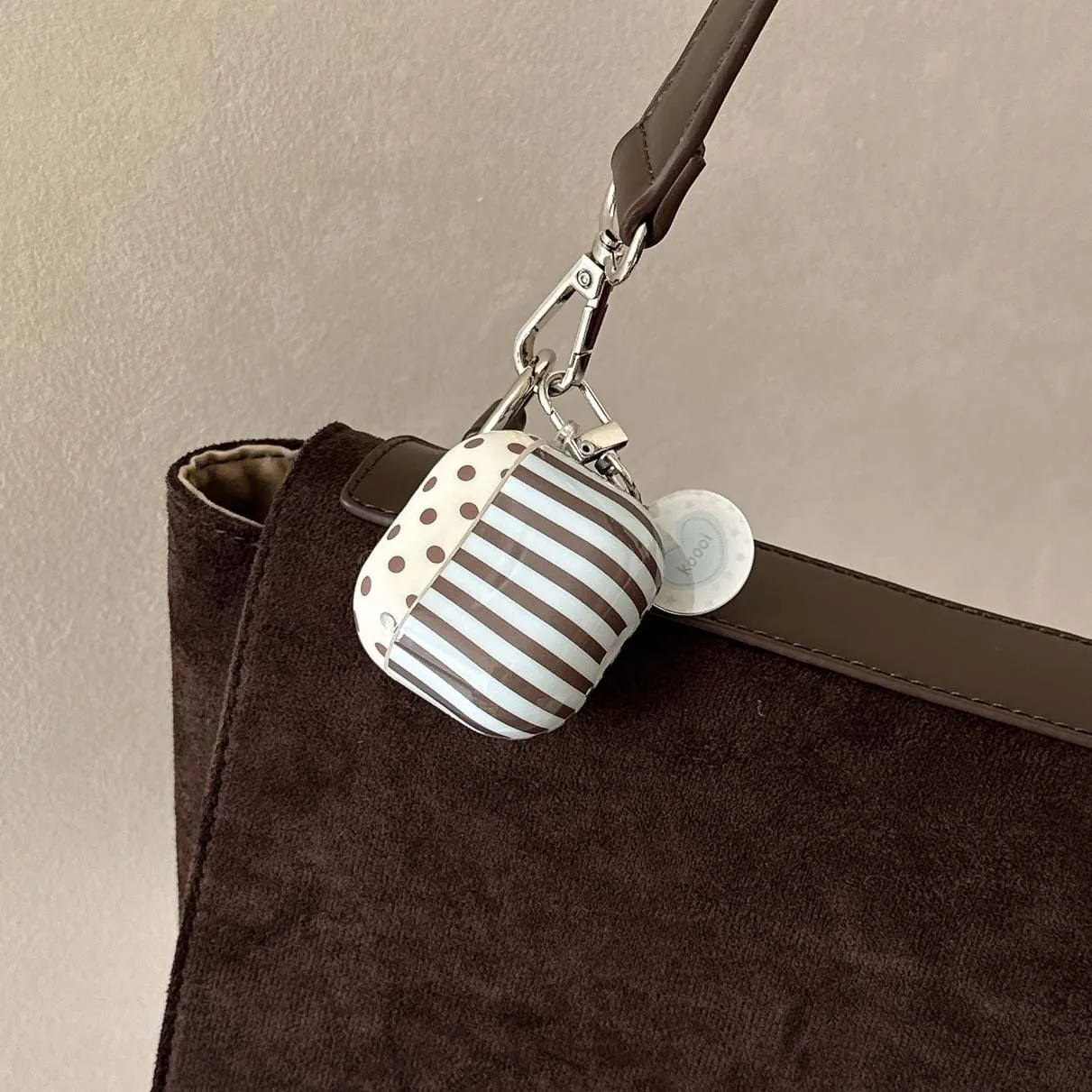 Stripe Design Earphone Case with Cartoon Pendant and Flower Accent for Wireless Bluetooth Charging