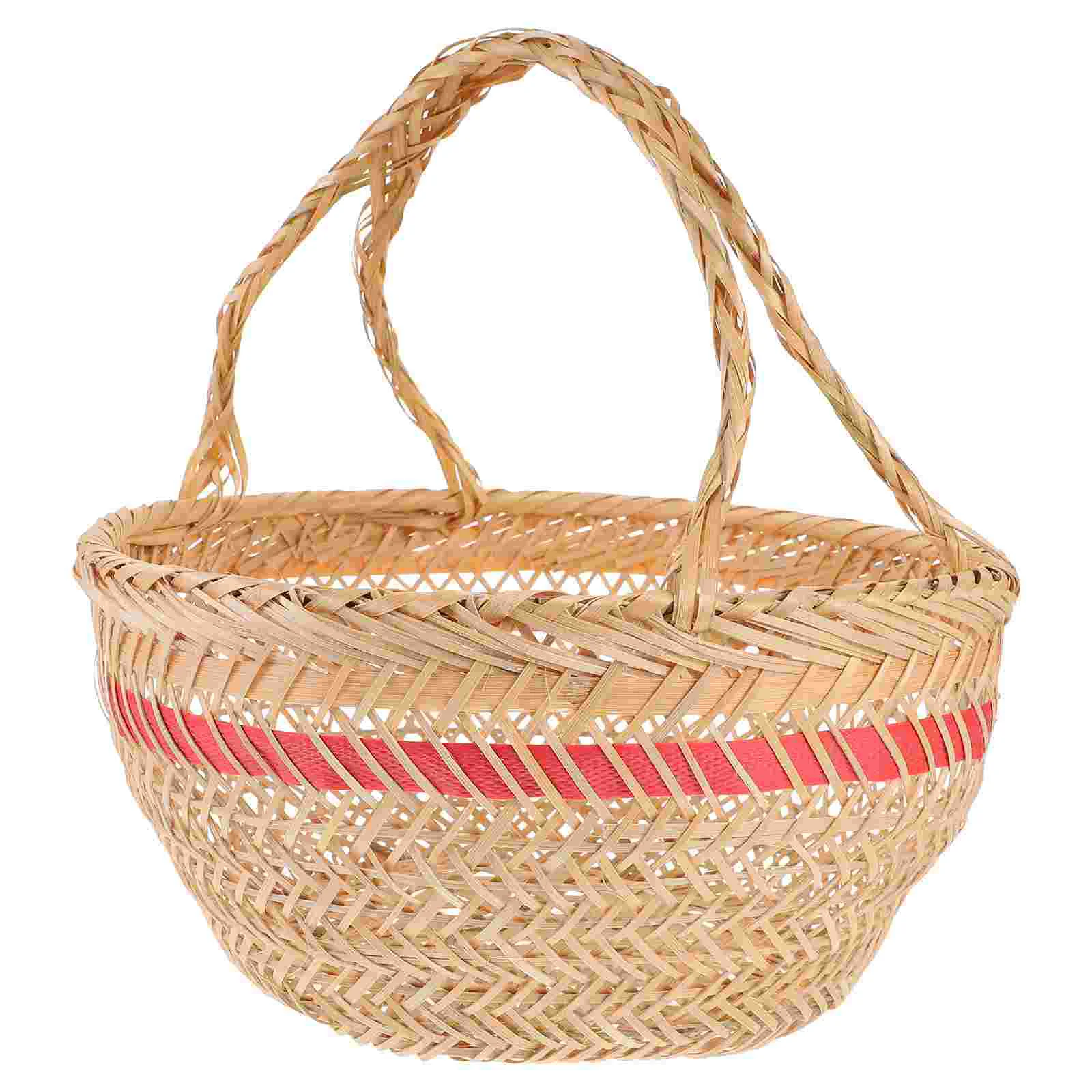 

Bamboo Egg Basket Delicate Container Creative Handle Bag Shopping Portable Fruit Pallet