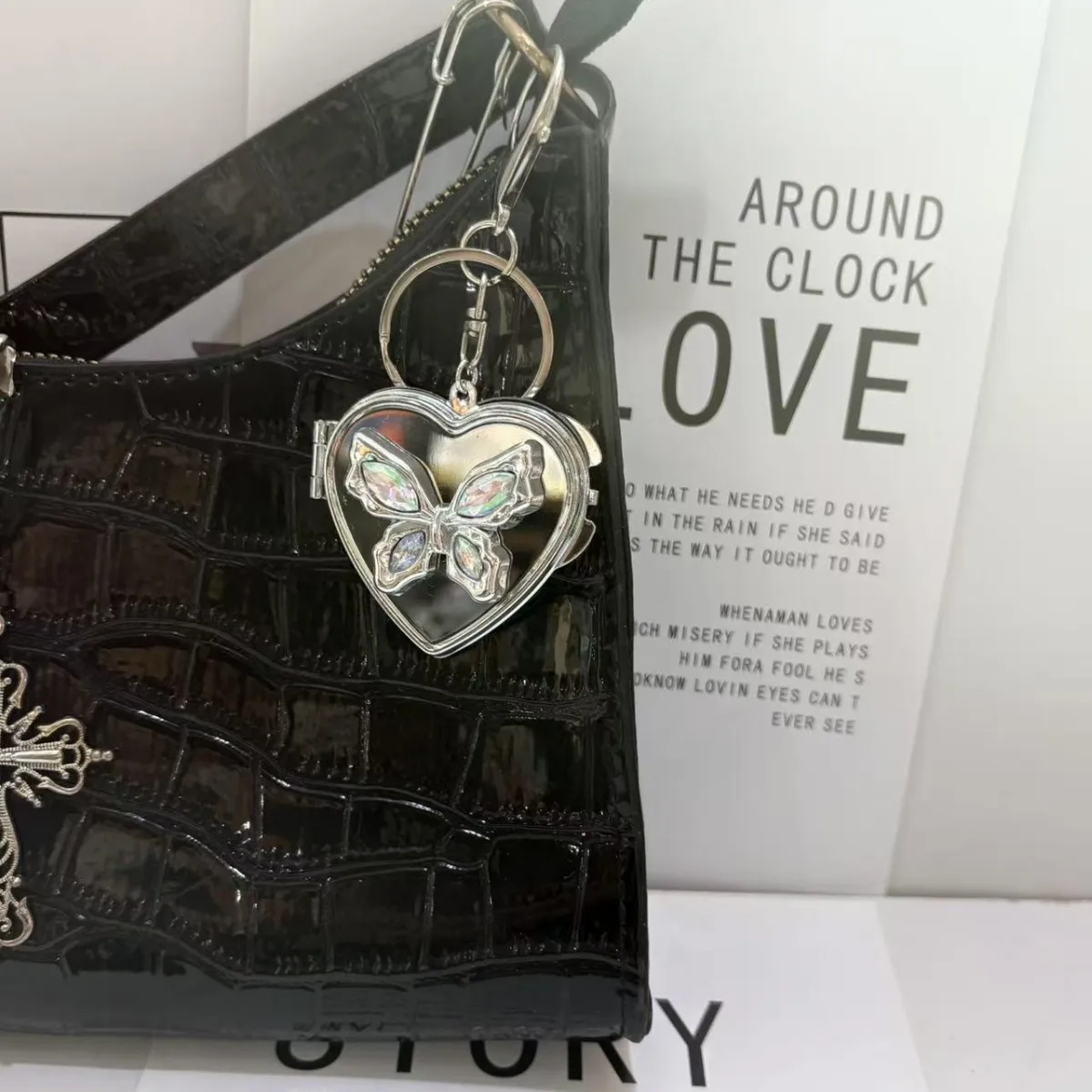 Butterfly Love Double-Sided Folding Portable Makeup Mirror Keychain Pendant
