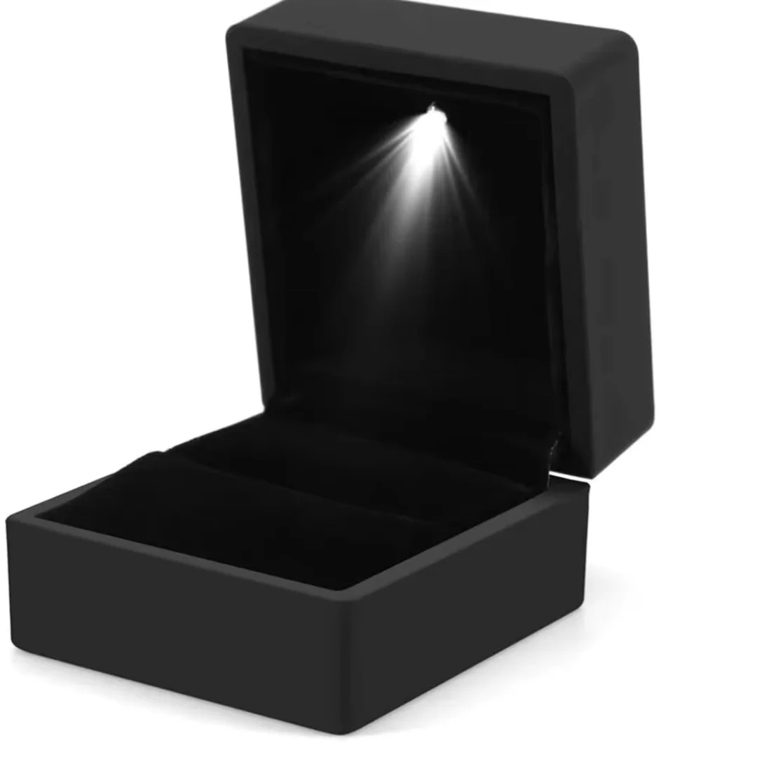 Schmuckschatulle, quadratisch, Ehering-Etui, Anhänger-Box, Geschenkbox mit LED-Licht, Valentinstagsgeschenk, Verlobung, Ehering-Etui – Detail 4