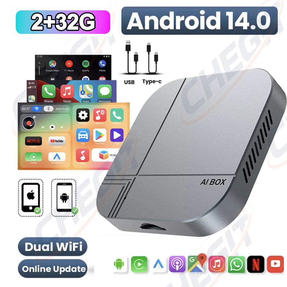 Android スマート AI ボックス 4G + 64G/2G + 32G ワイヤレス CarPlay Android 自動テレビボックス Youtube Netflix 用 VW 日産トヨタ ヒュンダイ フォード用