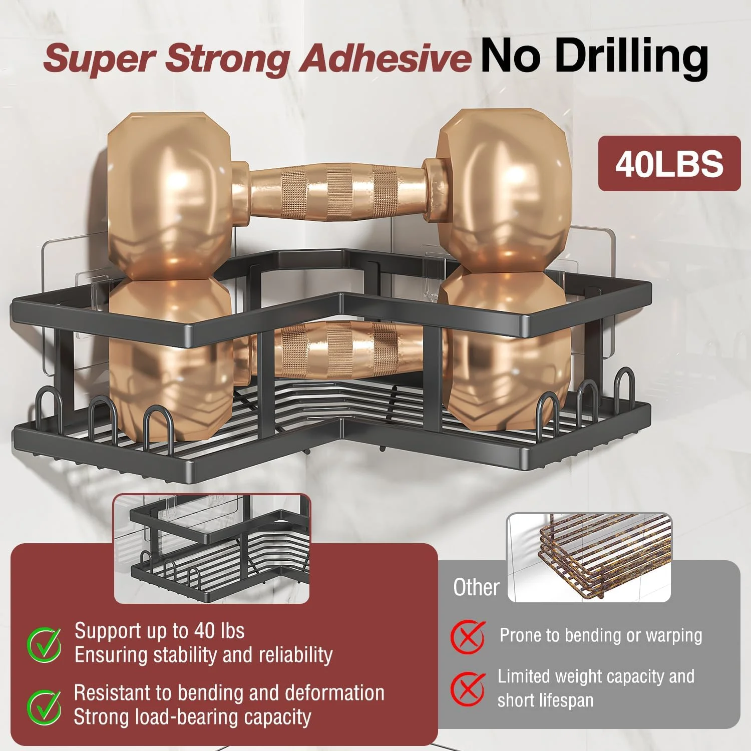 5-Piece Bathroom Shelf Set Removable storage No drilling required Suitable for multiple settings