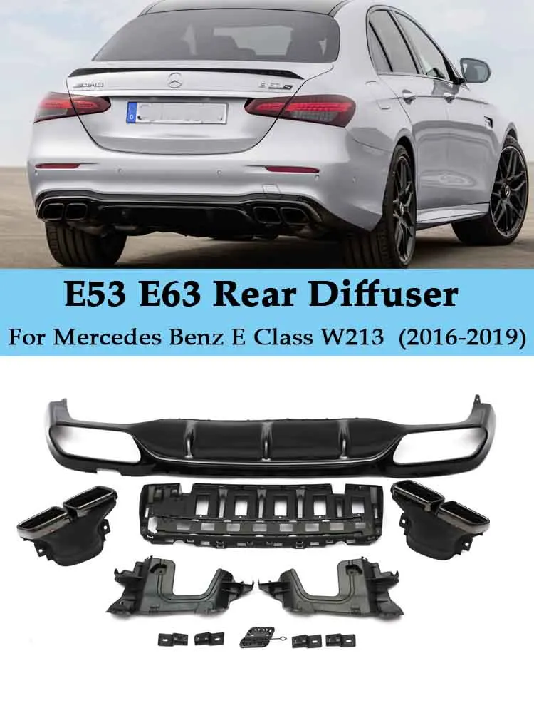 

E63 E53 Look Style Rear Bumper Lip Diffuser Spoiler With Exhaust Tips For Benz E Class W213 E200 E260 E300 Sport Sedan 2017-2019