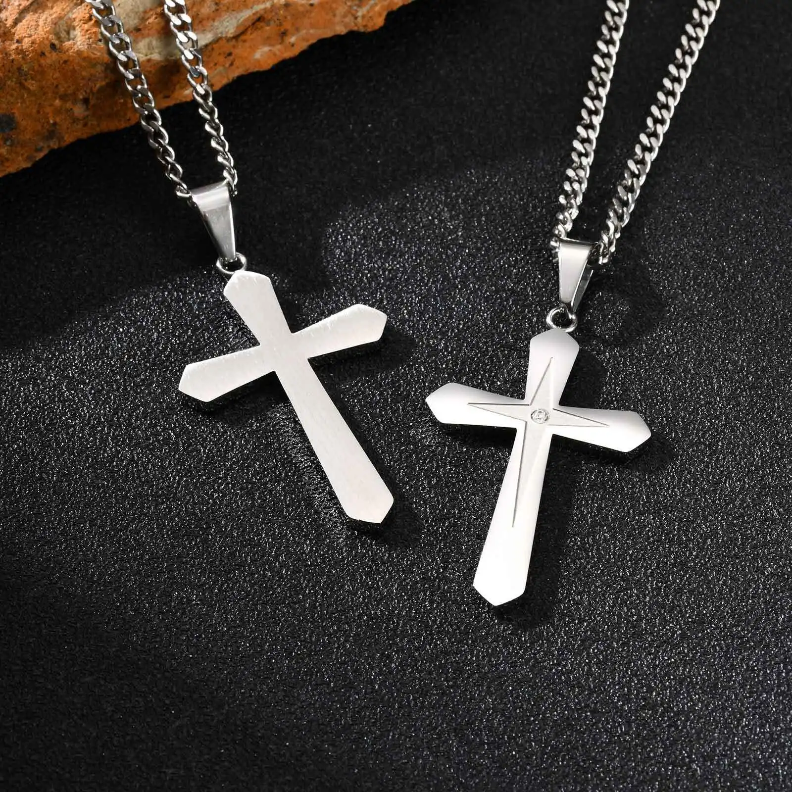Minimalist Cross Necklace for Men,Never Fade Metal Cross Pendant,Casual Jewelry Gift