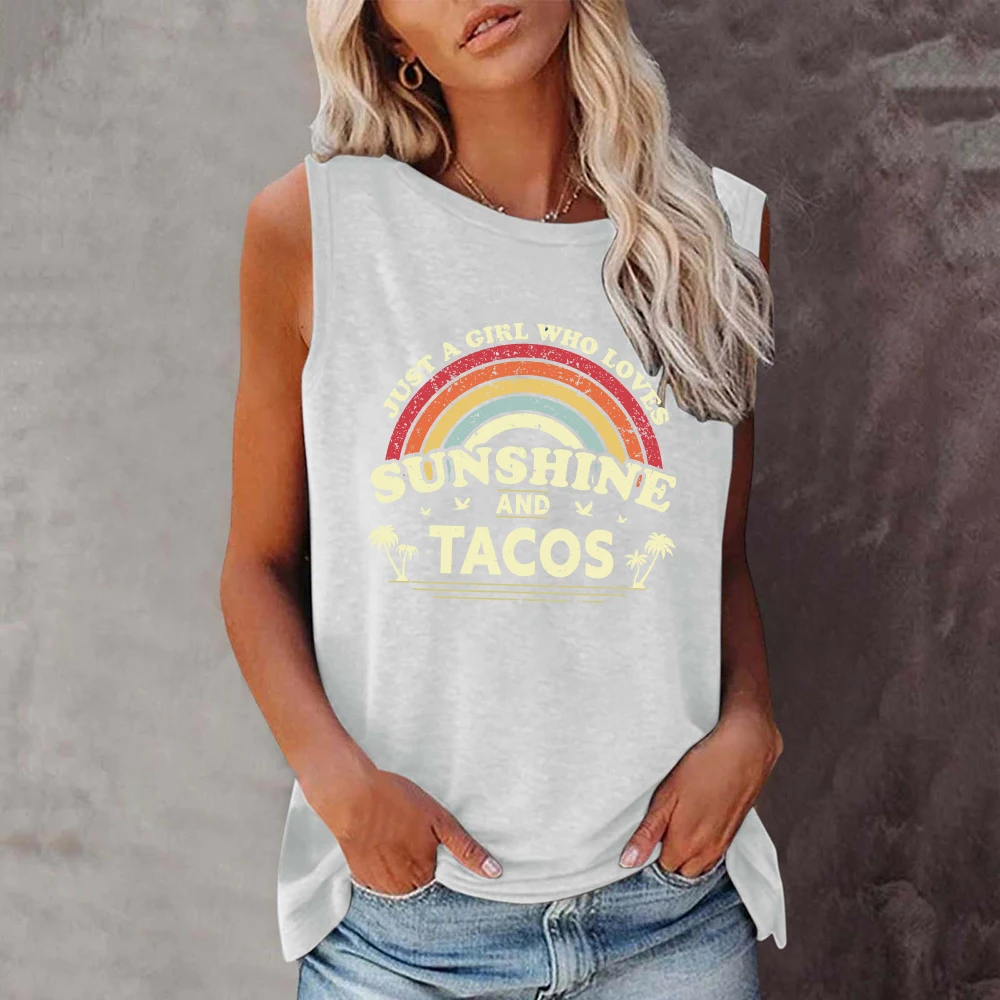 Seeyoushy Just A Girl Who Loves Sunshine and Tacos Print Summer Women Tank Top Sleeveless New Graphic T Shirt Y2k Aesthetic Tops 5