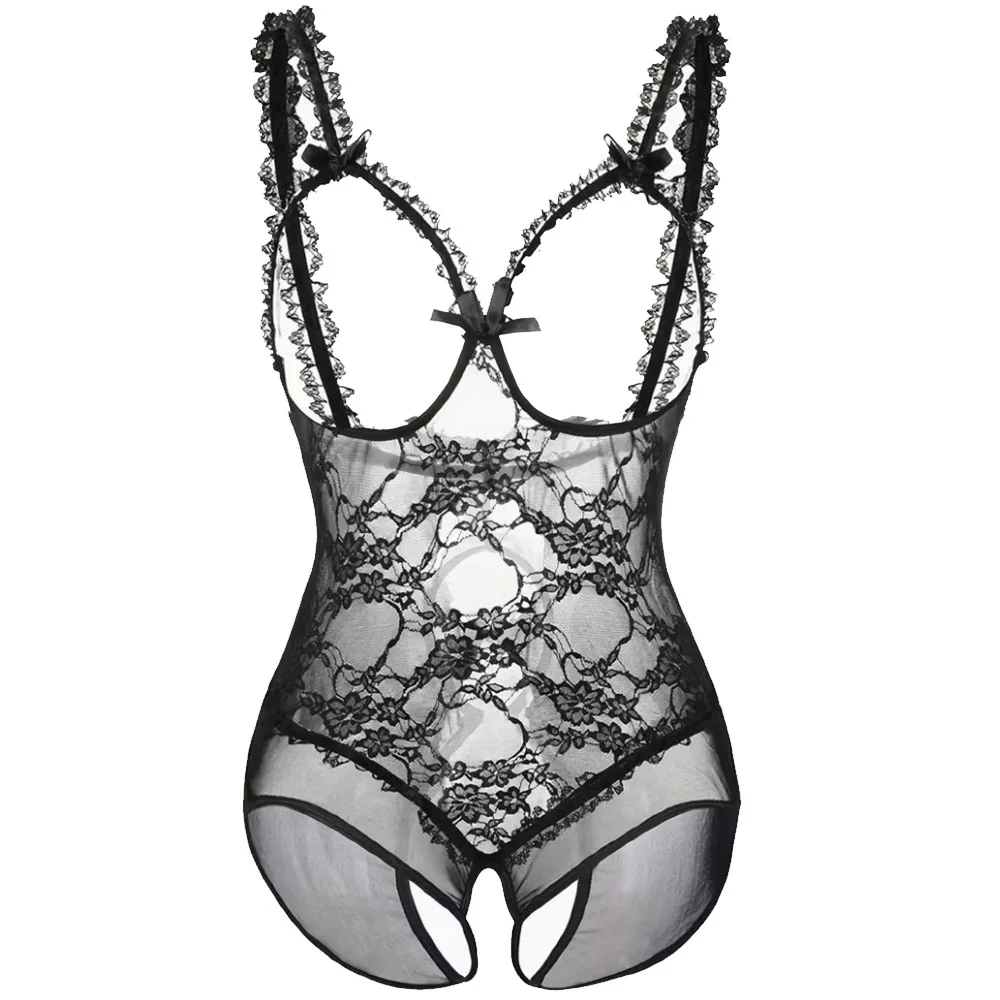 Plus Size Sexy Lace Bodysuit - Floral Lace Design, High Stretch, No Belt, No Chest Pad, Stretchy Fabric, Adult Women's Lingerie,_voghion.com