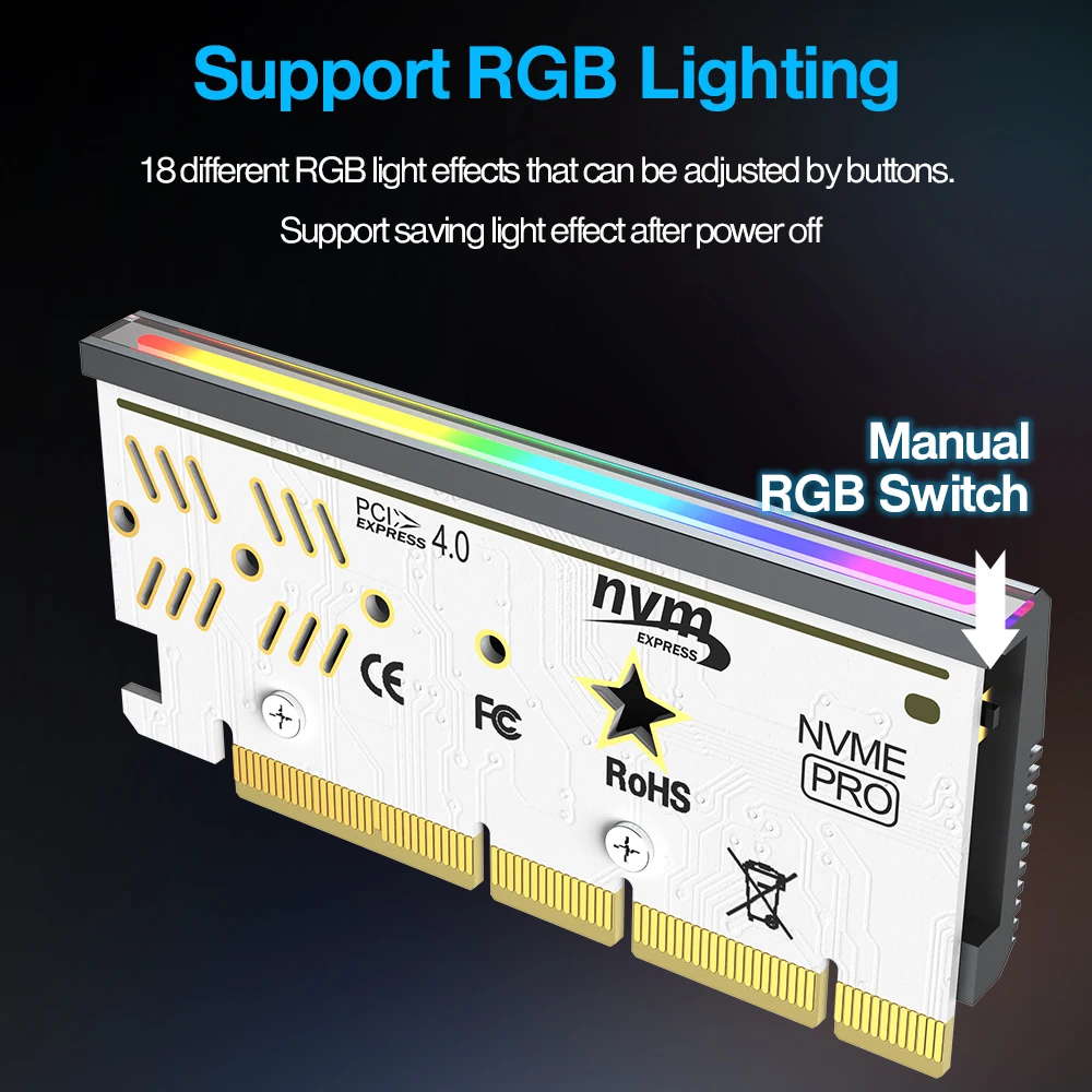 RGB PCIe 4.0 NVMe Adapter PCIe to NVMe M.2 SSD Adapter Card with Aluminum Heatsink Compatible with Gen4 Gen3 Gen2 Gen1
