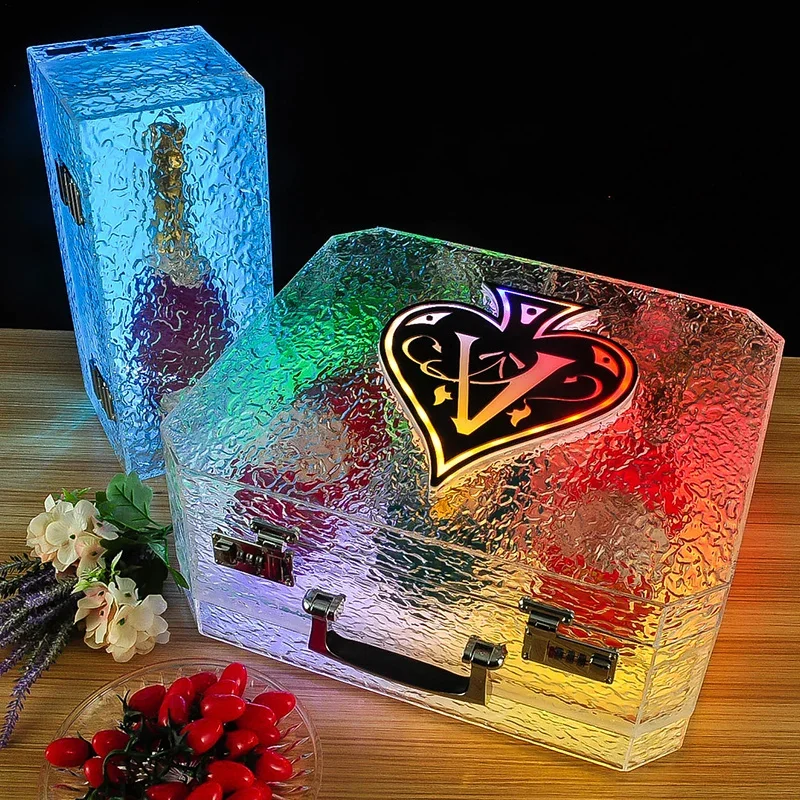 Portable Ice Rock Display Case Ace of Spade LED Briefcase Champagne Cocktail Wine Box Whisky Carrier Case VIP Bottle Presenter