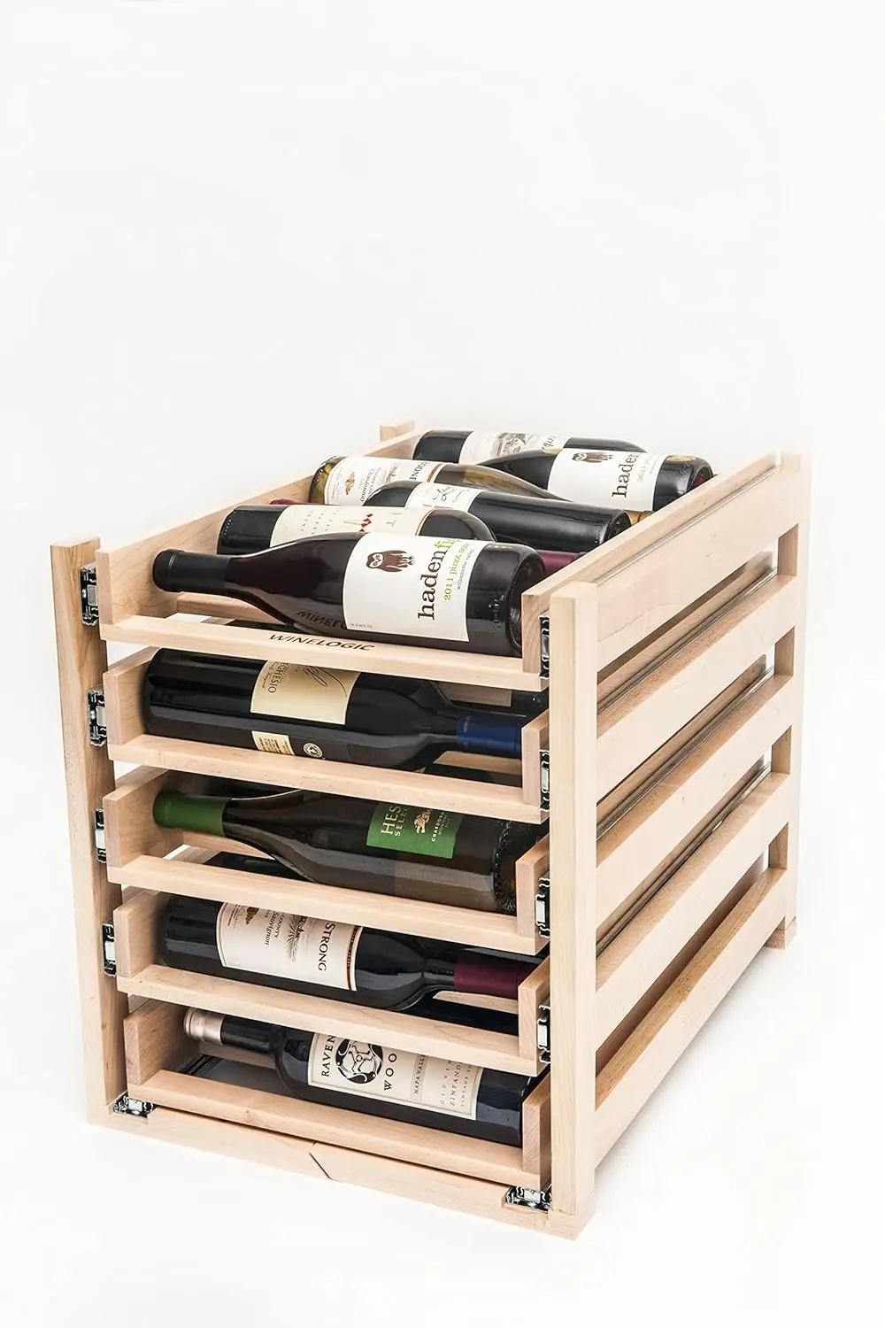 In-Cabinet Sliding Tray Wine Rack 30-Bottle, Solid Maple Wood Unstained with Clear Satin Lacquer Finish Large storage space