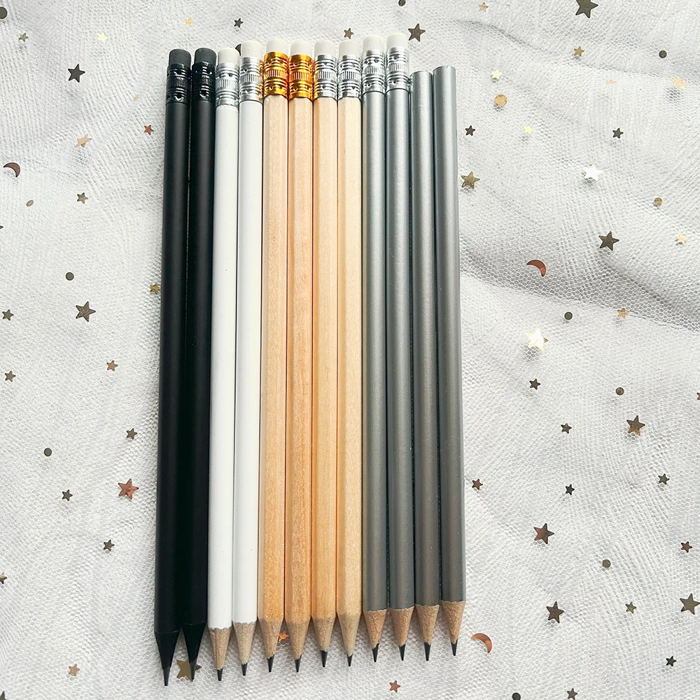 10pcs 지우개와 귀여운 나무 연필 학교 용품에 대 한 실버 연필 드로잉 미술 편지지 액세서리 쓰기에 대 한 연필