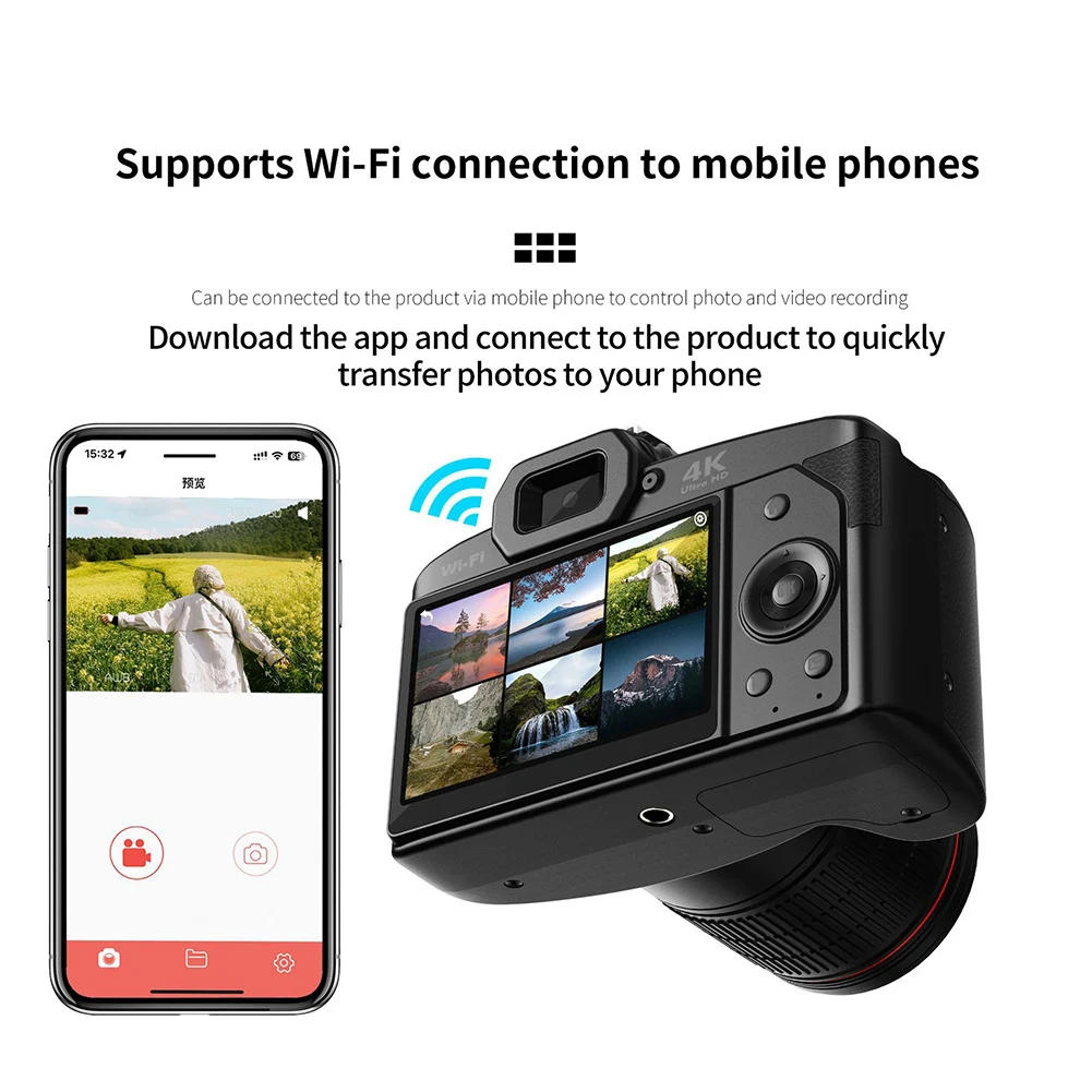 

Цифровая камера HD 4K, Цифровая Wi-Fi камера с 16-кратным увеличением, профессиональная камера ночного видения с микрофоном