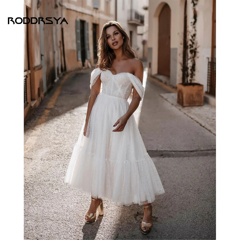 RODDRSYA Princess Short Wedding Dress Sweetheart Off The Shoulder Ankle  Length Dot Tulle Bride Gown Backless Vestidos De Novia - AliExpress